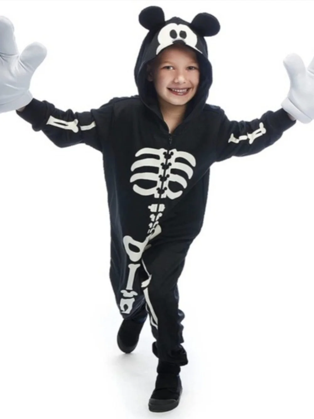 Disney Black Skeleton Hooded Onesie with Character Ears. MISSING GLOVES